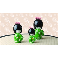 Kokeshi Green - Set di Bamboline Giapponesi Verdi