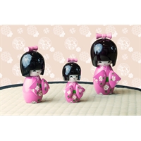 Kokeshi Pink - Set di Bamboline Giapponesi Rosa