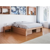 Letto in legno massello di Okumé - Lichene con cassetti laterali